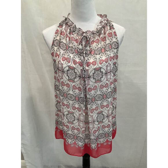 Max Studio Women's Sleeveless Halter Top Size S Floral Print 100% Polyester Red - Picture 1 of 6